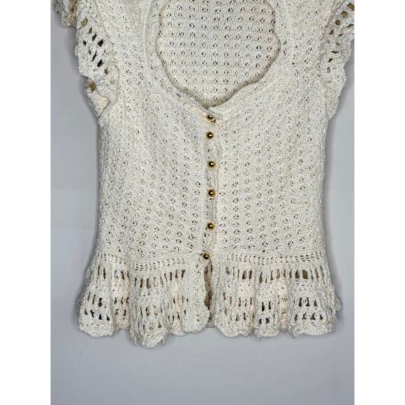 By Anthropologie Flutter-Sleeve Crochet Peplum Sweater Top Cream Women's Small - Picture 8 of 13